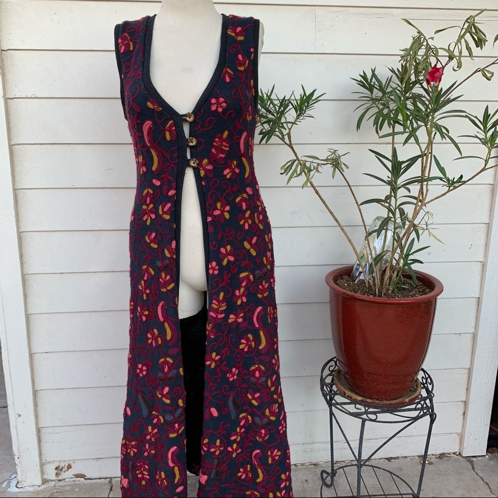 RARE Vintage Betsey Johnson 90s Sweater Duster Maxi Cardigan Crochet Floral